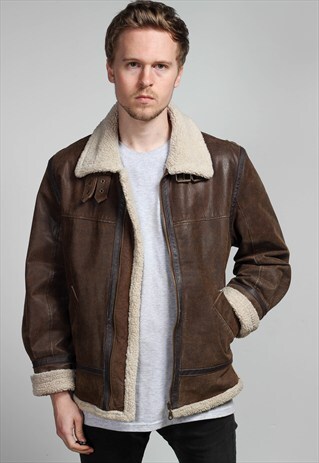 VINTAGE LEATHER AVIATOR SHERPA JACKET