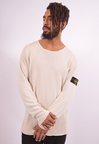 STONE ISLAND MENS VINTAGE JUMPER SWEATER MEDIUM WHITE 90S