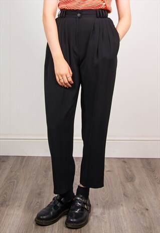 VINTAGE 90'S BLACK HIGH WAIST TAPERED TROUSERS