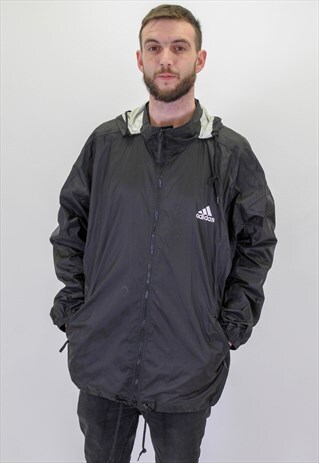VINTAGE ADIDAS WINDBREAKER JACKET IN BLACK XXL