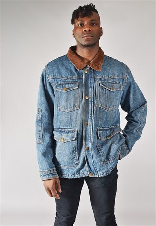 VINTAGE WRANGLER SHERPA DENIM JACKET DARK BLUE