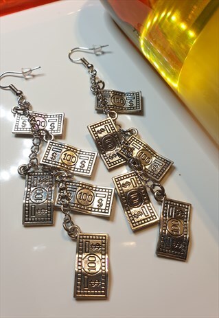 SILVER TONE MONEY EARRINGS