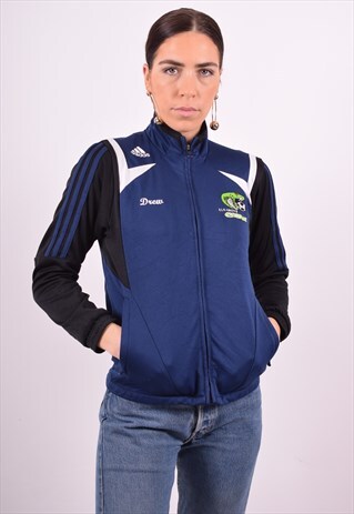 ADIDAS WOMENS VINTAGE TRACKSUIT TOP JACKET MEDIUM BLUE 90'S