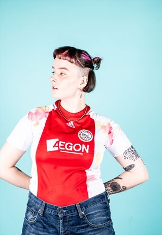 VINTAGE 1990S RED AND WHITE PAINT ADIDAS FOOTBALL SHIRT