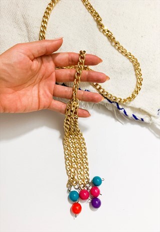 1980'S GOLD CHAIN BELT WITH COLOURFUL BEADS
