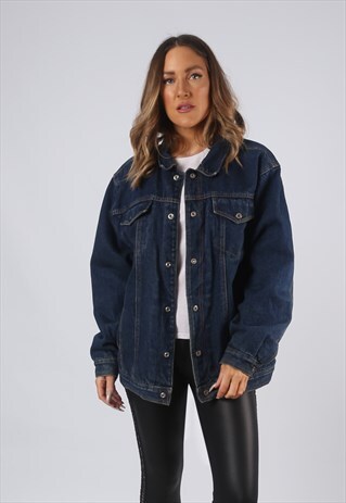 VINTAGE DENIM JACKET OVERSIZED FITTED LINED UK 14 16 (LO1U)