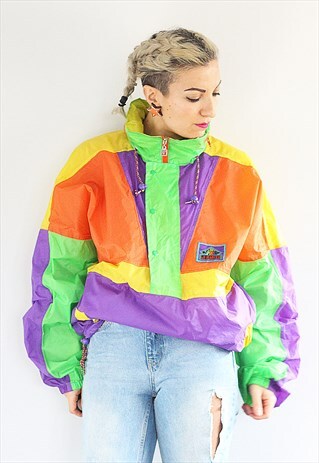 VINTAGE 1990S BRIGHT COLOUR BLOCK WINDBREAKER JACKET