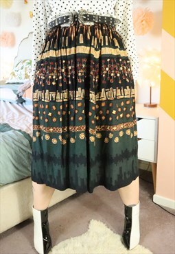 Vintage 90s Abstract Geometric Floral Pattern Festival Skirt