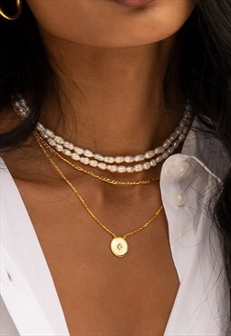 Women's Choker With Genuine Baroque Pearl Beads - Gold
