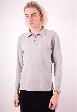 CALVIN KLEIN MENS VINTAGE POLO SHIRT LONG SLEEVE SMALL 90S