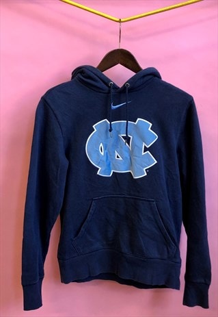 NIKE NAVY HOODIE WITH A BABY BLUE LOGO PRINT ON THE FRONT