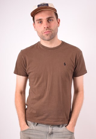 POLO RALPH LAUREN MENS VINTAGE T-SHIRT TOP SMALL BROWN 90S
