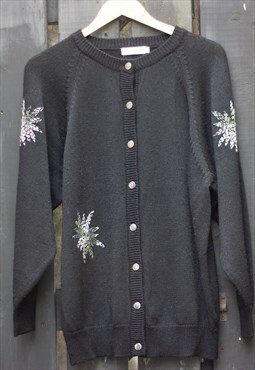 Vintage 90's Soft Wool Applique Button Up Cardigan