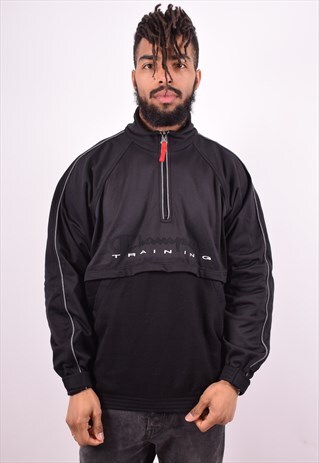 CHAMPION MENS VINTAGE PULLOVER TRACKSUIT TOP LARGE BLACK 90'
