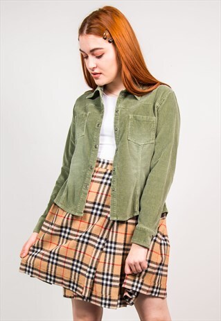 VINTAGE 90'S GREEN CORD FITTED LONG SLEEVE SHIRT