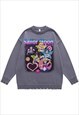 SAILOR MOON SWEATER ANIME JUMPER RIPPED KNITTED TOP IN BEIGE
