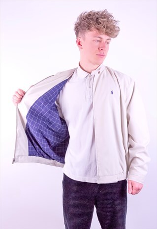 VINTAGE RALPH LAUREN CHECK LINED HARRINGTON JACKET BEIGE XL