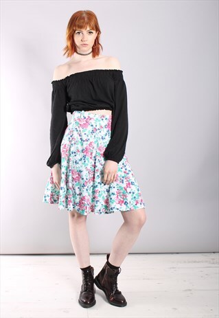 VINTAGE 80S FLORAL MINI SKATER SKIRT