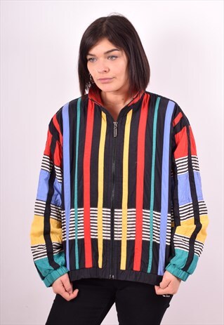 WOMENS VINTAGE JACKET MEDIUM MULTI STRIPES 90S