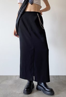 Vintage Y2K 00s black maxi skirt with front and back slit