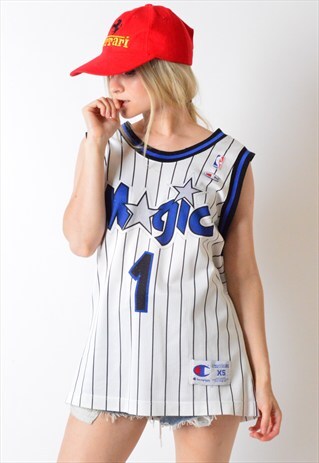 VINTAGE 90S WHITE STRIPED NBA BASKETBALL SPORTS VEST