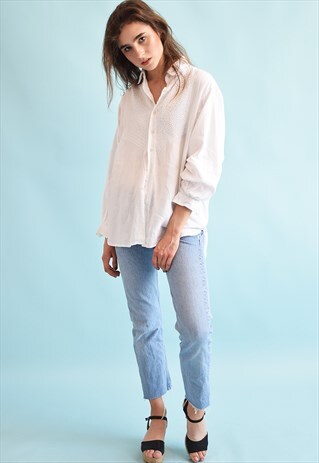 90'S RETRO BOHO FESTIVAL LINEN EMBROIDERY NEUTRAL SHIRT TOP