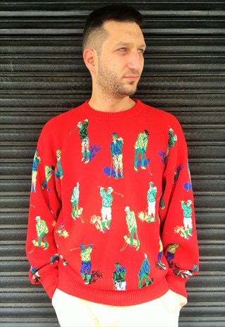VINTAGE UNISEX RED GOLF JUMPER