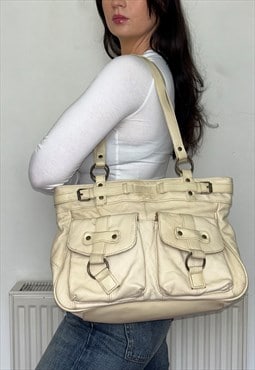 Beige Leather Y2K Vintage Shoulder Bag