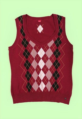 S. OLIVER Vintage Y2K Vest Top Cotton Knit Argyle Preppy