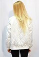 QUILTED SATIN BLACK PUFFER BOMBER PUFFER JACKET PURE WHITE