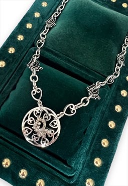 Dior necklace silver tone diamante monogram chain Y2K 00s