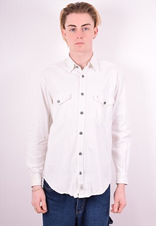 CERRUTI 1881 MENS VINTAGE DENIM SHIRT MEDIUM WHITE 90'S