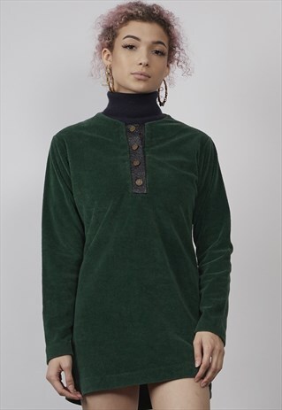 VINTAGE 60'S GREEN RIB VELVET PETIT MINI DRESS