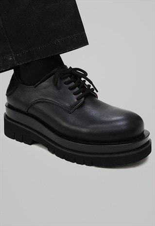 Platform Derby shoes round toe platform edgy brogues black