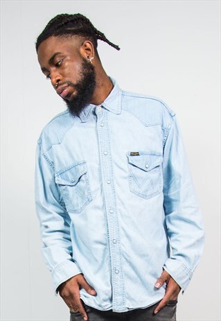 WRANGLER 90'S WESTERN BLUE DENIM SHIRT