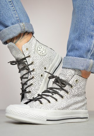 90S CONVERSE WHITE BLACK WOVEN PATTERN LEATHER HI-TOPS RETRO