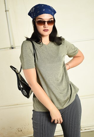VINTAGE 90S SHIMMER MINIMALIST MOMS TOP IN GREEN