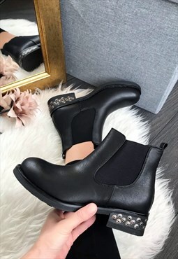 Black Studded Heel Chelsea Boots