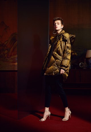 HOODED COAT, BROWN, WOMEN'S