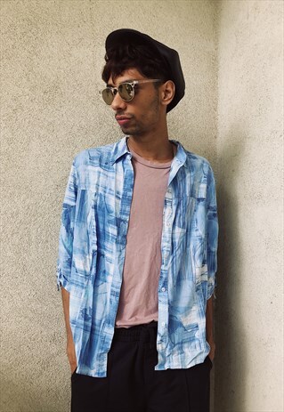 VINTAGE ABSTRACT PATTERNED BLUE SHIRT