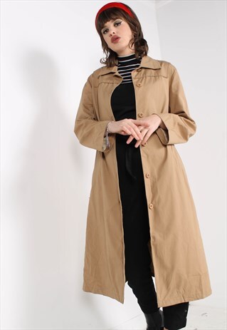 VINTAGE 1980'S TRENCH COAT MAC JACKET BEIGE