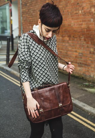 WINE LEATHER LAPTOP SATCHEL / WORK MESSENGER BAG