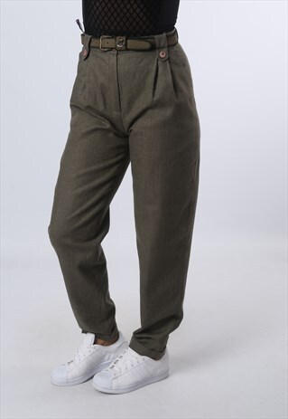 HIGH WAISTED WOOL TAPERED TROUSERS UK 10 (GKBJ)