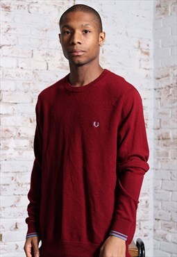 Vintage Fred Perry Embroidered Logo Jumper Red