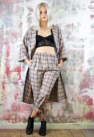LONG KIMONO IN BEIGE CHECK