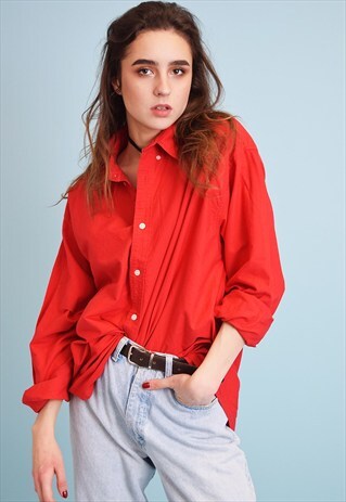 90'S RETRO RED OVERSIZED MINIMALIST BOYFRIEND'S SHIRT