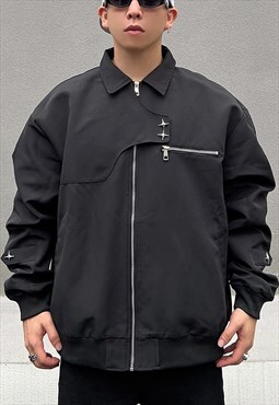 Black Zip details bomber Baseball jacket 