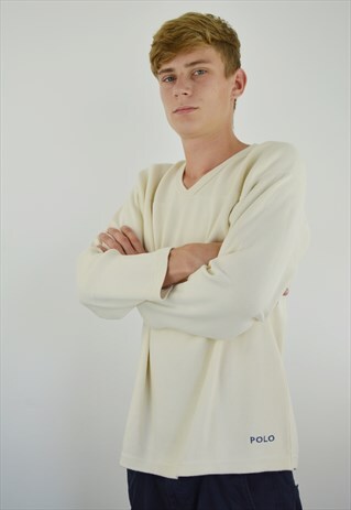 VINTAGE RALPH LAUREN POLO SWEATSHIRT FOR MEN IN CREAM COLOR