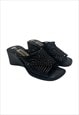 Vintage Black Woven Wedge Sandals