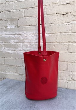 00s Trussardi Bright Red Leather Bucket Bag